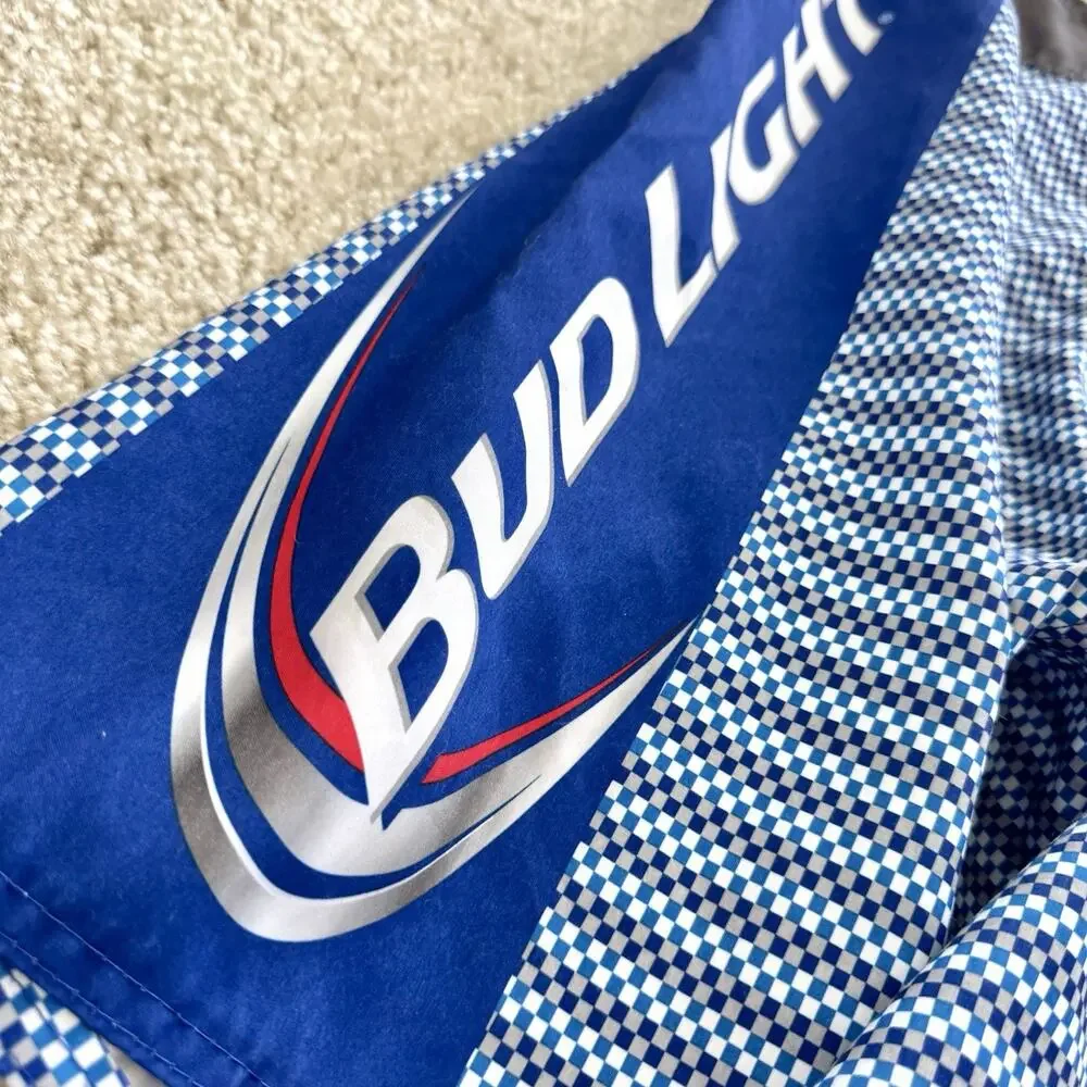 Bud Light Board Shorts Mens Size 30 Blue Checkered Swim Trunks Surf Beach Light